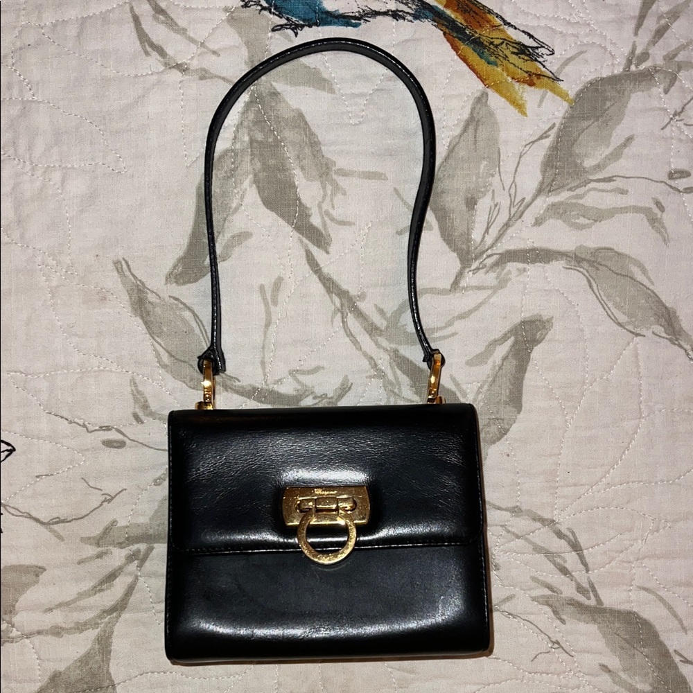 Salvatore Ferragamo Black Mini Bag with Gold Accents